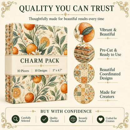 10Pc/Set Fruit Orange Series Flower Fat Quarter Fabric, Pre-Cut Square Fabric Assort, Fabric Set, Craft Fabric, Handmade DIY Patchwork Fabric,Home Quilting Sewing Fabric, Packaging Fabric, Scrapbooking Craft Hobbyist