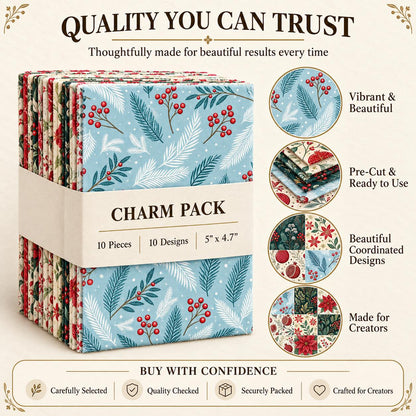 10Pc/Set Christmas Series Flower Pomegranate Holly Fat Quarter Fabric, Pre-Cut Square Fabric Assort, Fabric Set, Craft Fabric, Handmade DIY Patchwork Fabric,Home Quilting Sewing Fabric, Packaging Fabric, Scrapbooking Craft Hobbyist