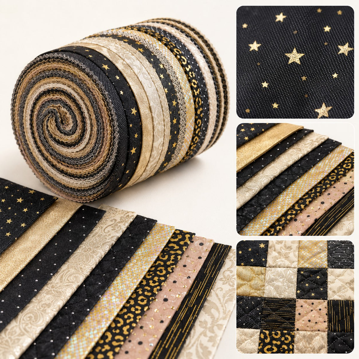 10Pc/Set, Making 10 Images 1pc Each, Each Size: 6.3*50cm Leopard Star Golden Hot Stamping Series Sliced Fabric Set Style Combination, Polyester Jelly Roll Fabric Strips, Pre-Cut Quilting Squares, For Quilting DIY, Handicrafts And Sewing, Blankets, Rugs, I