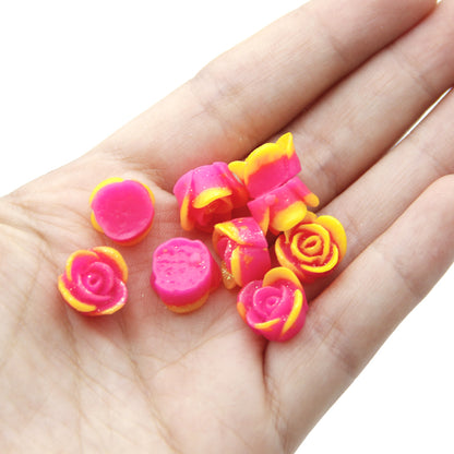 10Pcs 11mm/0.43in Virbant Colors Rose Shaped Flatback Resin Cabochons for DIY Scrapbooking Projects Jewelry Making Crafts Cardmaking Phone Case Decorations Ornaments Charms