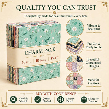 10pcs Charm Pack Set Floral Pattern Vintage Style Handmade DIY with Rich Color and Texture Elements 100% Polyester Patchwork in 10 Design Styles Suitable for Patchwork DIY Craft Projects DIY Wallet Making Gift Giving Bag Making Mother's Day Gift