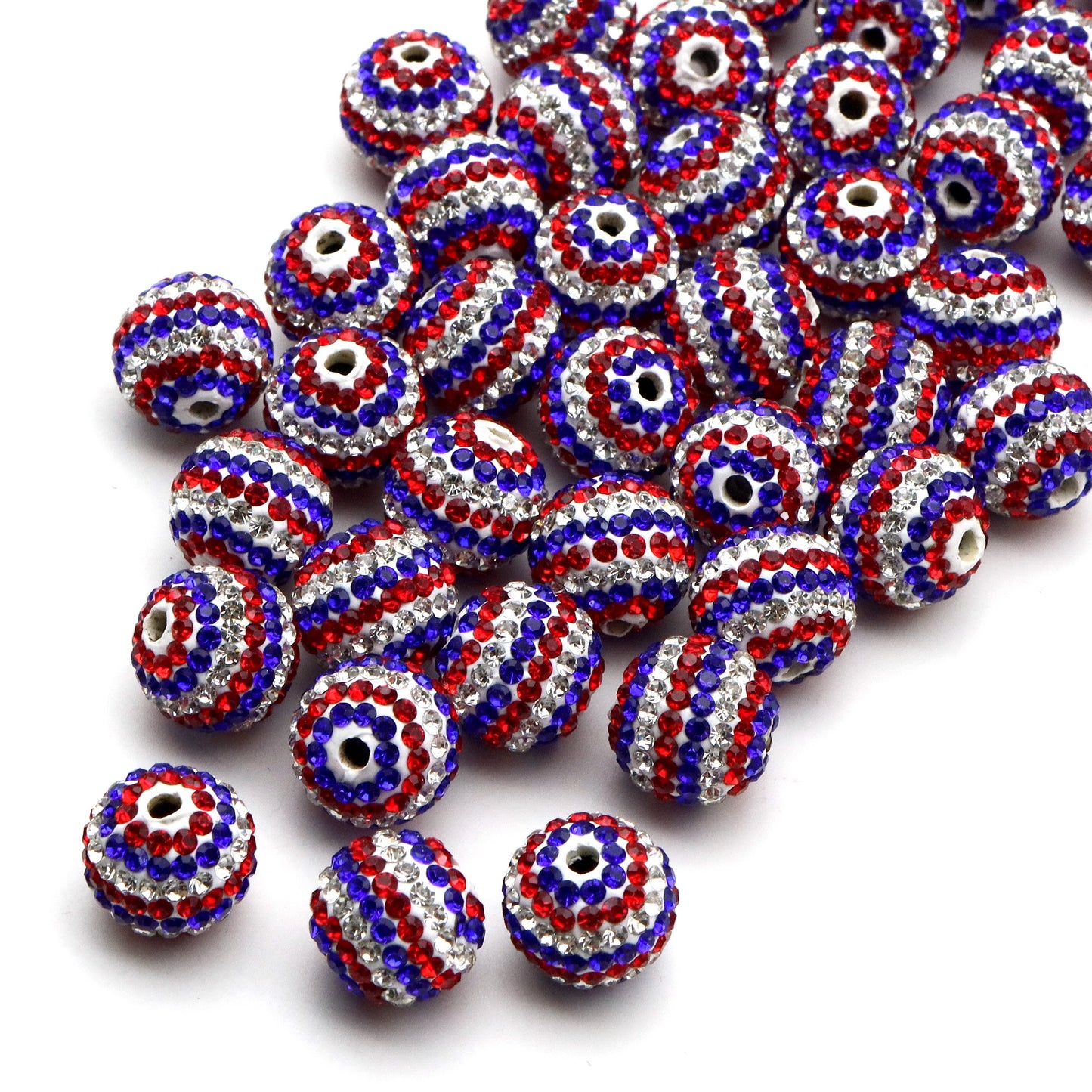1Pc Independence Day Faux Rhinestone Acrylic Beads 16mm Sparkling Crystal Rhinestone Spacer Beads Charms Ideal for DIY Necklaces, Bracelets, and Earrings Jewelry Making 4th Of July Decorations