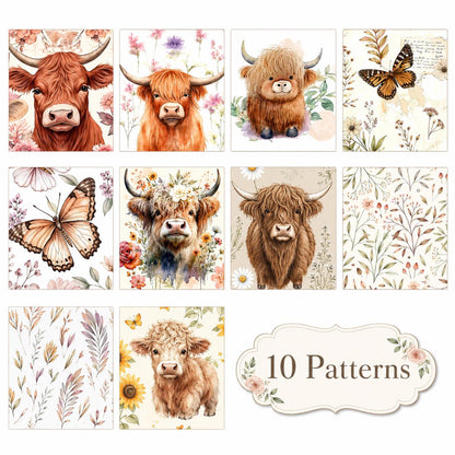 10Pc/Set, Making 10 Images 1pc Each, Each Size: 6.3*50cm Floral Butterfly Cow Series Sliced Fabric Set Style Combination, Polyester Jelly Roll Fabric Strips, Pre-Cut Quilting Squares, For Quilting DIY, Handicrafts And Sewing, Blankets, Rugs