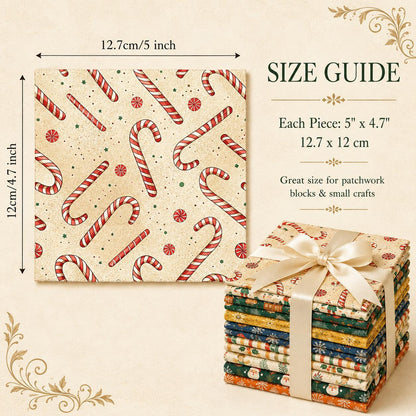 10Pc/Set Christmas Series Stripe Lollipop Star Pine Cones Holly Santa Claus Candy Fat Quarter Fabric, Pre-Cut Square Fabric Assort, Fabric Set, Craft Fabric, Handmade DIY Patchwork Fabric,Home Quilting Sewing Fabric, Packaging Fabric, Scrapbooking Craft H