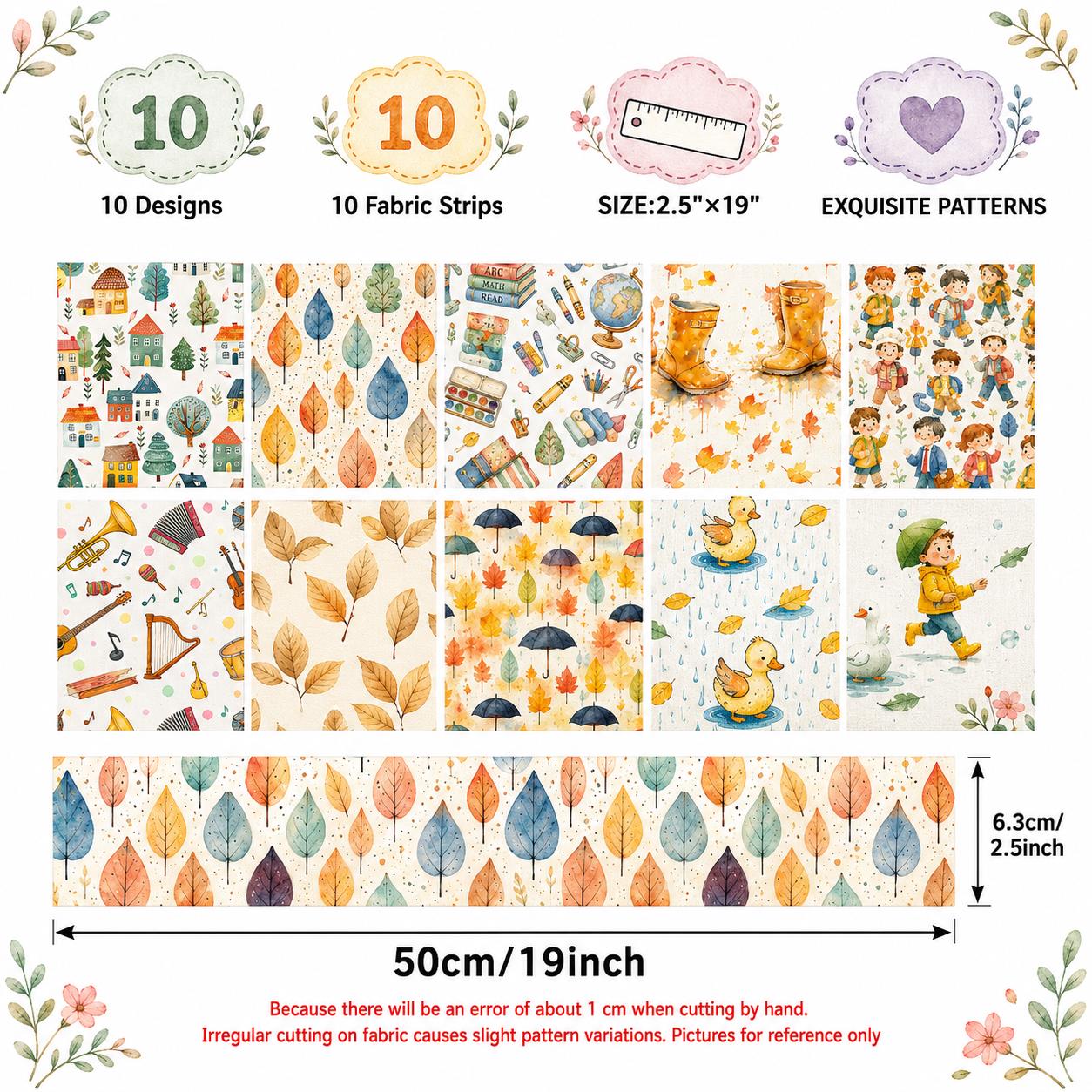 Autumn Duck Tree Leaf Jelly Roll Quilt Fabric - 10pcs 2.5x19 Inch Polyester Strips For Sewing, Patchwork & Crafting - Precut Fabric Set For DIY Quilting, Table Runners, Storage Pouches, Makeup Bags & Home Decor, Mother'S Day Gift, Birthday Gift For Mom