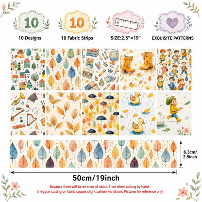 Autumn Duck Tree Leaf Jelly Roll Quilt Fabric - 10pcs 2.5x19 Inch Polyester Strips For Sewing, Patchwork & Crafting - Precut Fabric Set For DIY Quilting, Table Runners, Storage Pouches, Makeup Bags & Home Decor, Mother'S Day Gift, Birthday Gift For Mom