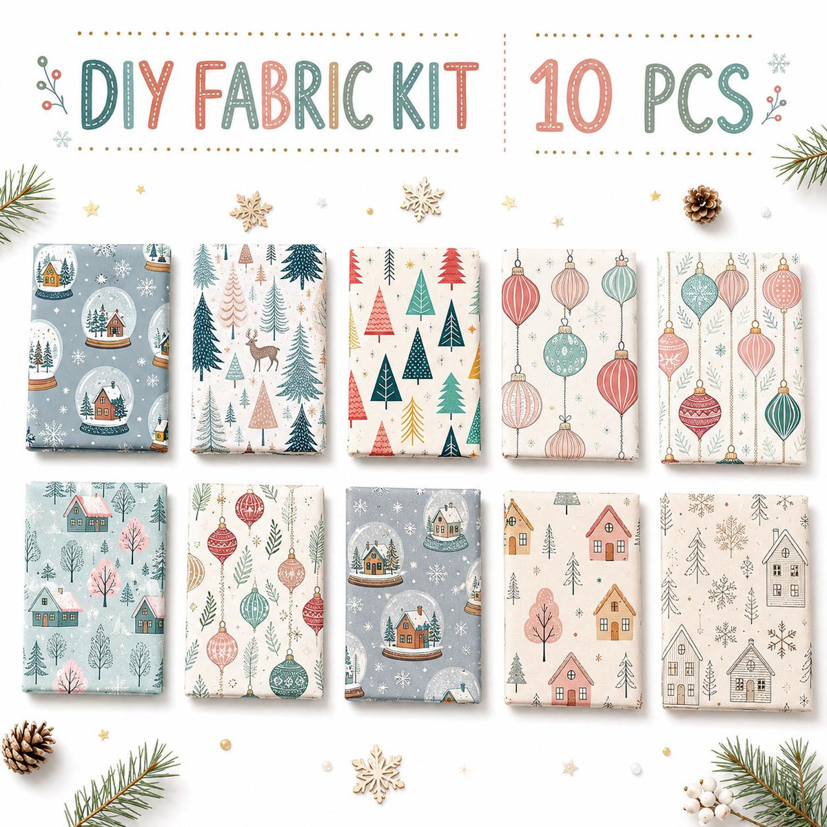 10Pc/Set Christmas Series Deer Tree House Fat Quarter Fabric, Pre-Cut Square Fabric Assort, Fabric Set, Craft Fabric, Handmade DIY Patchwork Fabric,Home Quilting Sewing Fabric, Packaging Fabric, Scrapbooking Craft Hobbyist