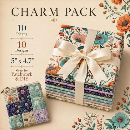 10pcs Charm Pack Set Floral Pattern Vintage Style Handmade DIY with Rich Color and Texture Elements 100% Polyester Patchwork in 10 Design Styles Suitable for Patchwork DIY Craft Projects DIY Wallet Making Gift Giving Bag Making Mother's Day Gift