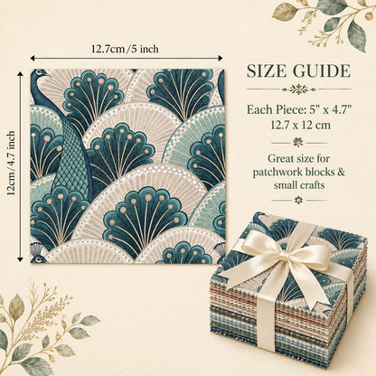 10pcs Charm Pack Set Peacock Feathers VIntage Style Pattern HAndmade DIY With Rich Color and Texture Elements 100% Polyester Patchwork in 10 Design Styles Suitable For Patchwork DIY Craft Projects DIY Wallet Making Gift Giving Bag Making Mother's Day Gift