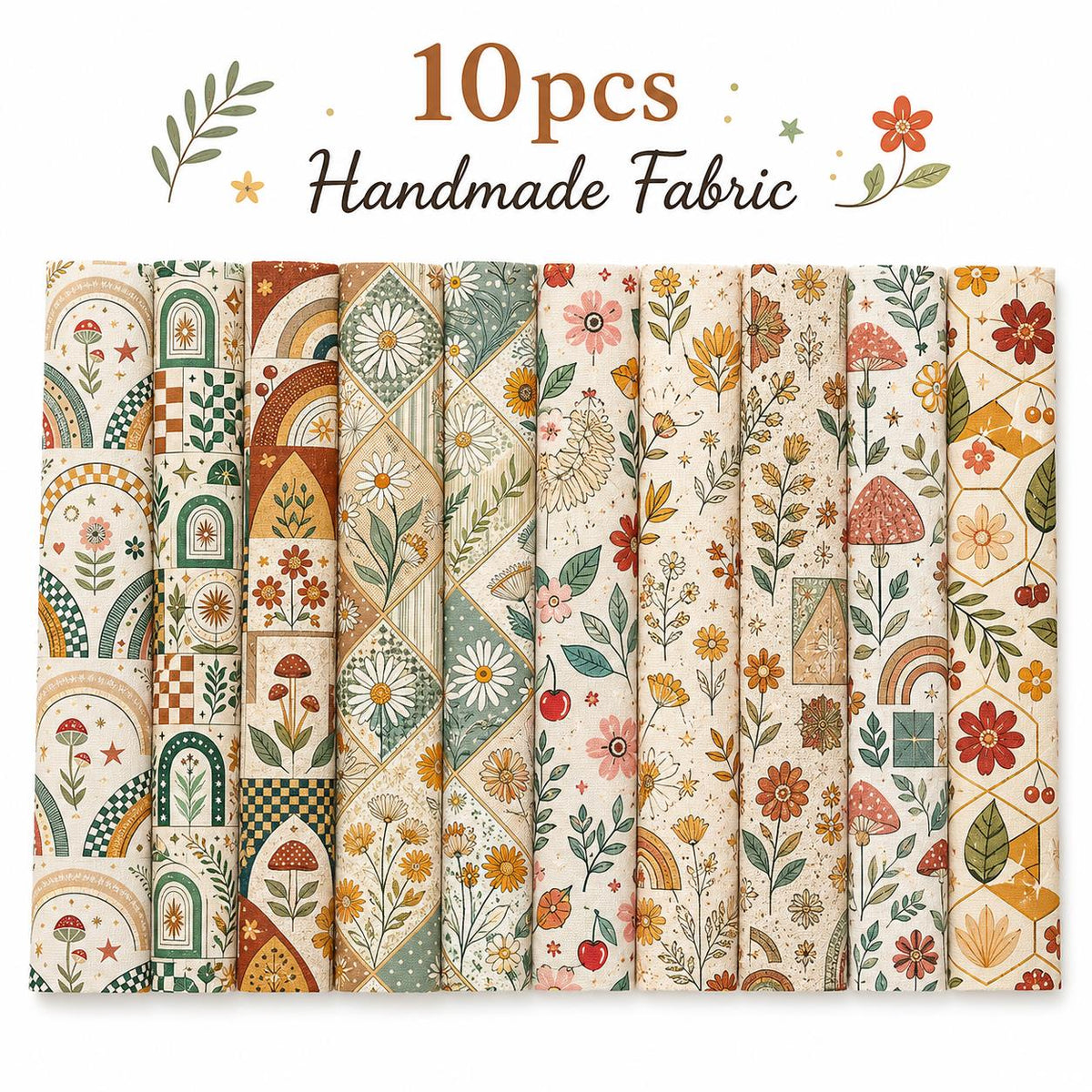 10pcs Vintage Floral Pattern Jelly Roll Fabric Strips 2.5X19.7inch Pre-Cut 100% Polyester For Patchwork Quilts, Table Runners, Placemats, Tote Bags, Storage Pouches, Makeup Bags, Coasters, Quilt Blocks & Binding