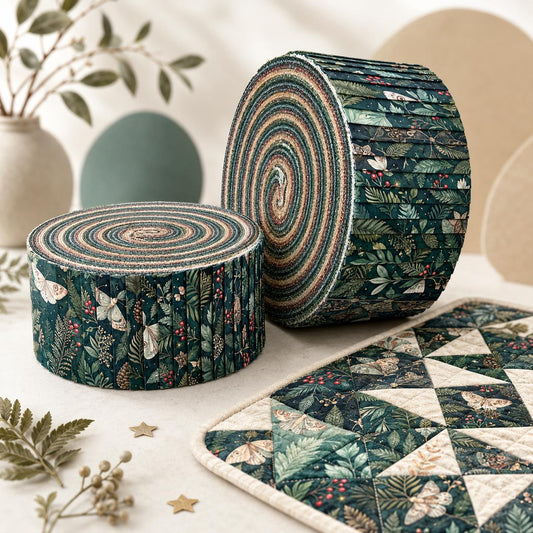 10pcs Vintage Green Holly Christmas Theme Jelly Roll Fabric Strips 2.5X19.7inch Pre-Cut 100% Polyester For Patchwork Quilts, Table Runners, Placemats, Tote Bags, Storage Pouches, Makeup Bags, Coasters, Quilt Blocks & Binding