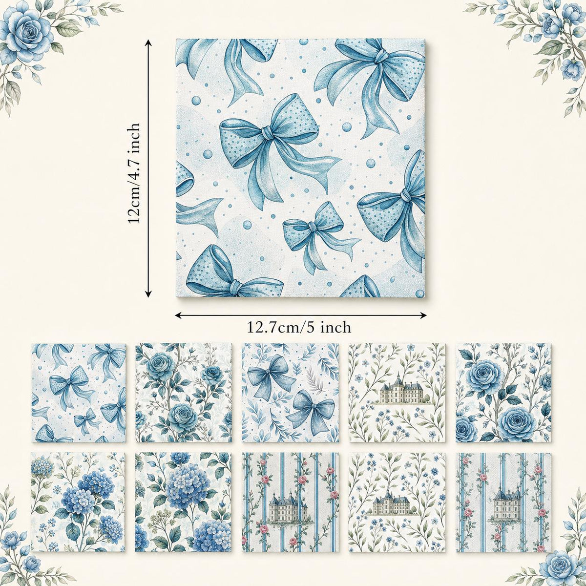 10pcs Charm Pack Set Floral Rose Bow Pattern Vintage Style Handmade DIY with Rich Color and Texture Elements 100% Polyester Patchwork in 10 Design Styles Suitable for Patchwork DIY Craft Projects DIY Wallet Making Gift Giving Bag Making Mother's Day Gift