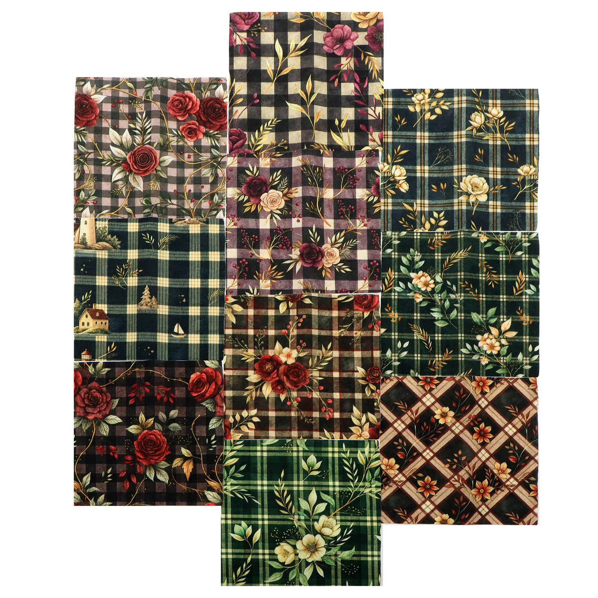 10Pc/Set Flower Plaid Series Fat Quarter Fabric, Pre-Cut Square Fabric Assort, Fabric Set, Craft Fabric, Handmade DIY Patchwork Fabric,Home Quilting Sewing Fabric, Packaging Fabric, Scrapbooking Craft Hobbyist
