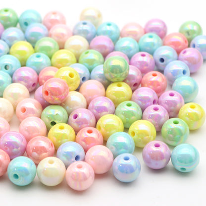 10Pcs/pack Mixed Colors Iridescent Acrylic Beads Round Shaped Loose Spacer Beads for DIY Jewelry Making Accessories DIY Bracelet Necklace Chain Earrings Charm Bangle Decors Craft Pen Supplies Decorations