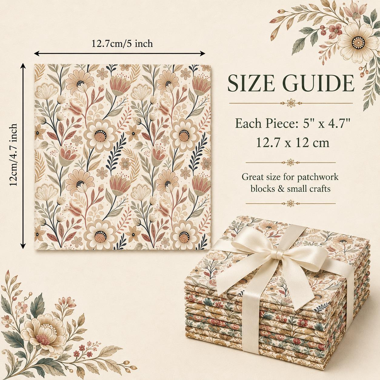 10pcs Charm Pack Set Floral Vintage Style Pattern Handmade DIY with Rich Color and Texture Elements 100% Polyester Patchwork in 10 Design Styles Suitable for Patchwork DIY Craft Projects DIY Wallet Making Gift Giving Bag Making Mother's Day Gift
