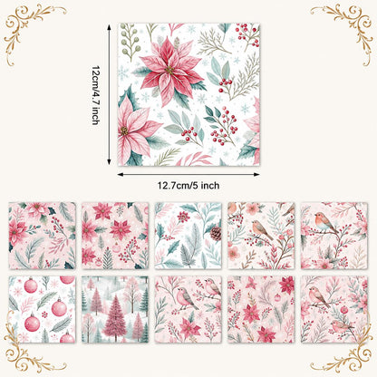 10Pc/Set Christmas Series Bird Flower Holly Pinecones Fat Quarter Fabric, Pre-Cut Square Fabric Assort, Fabric Set, Craft Fabric, Handmade DIY Patchwork Fabric,Home Quilting Sewing Fabric, Packaging Fabric, Scrapbooking Craft Hobbyist