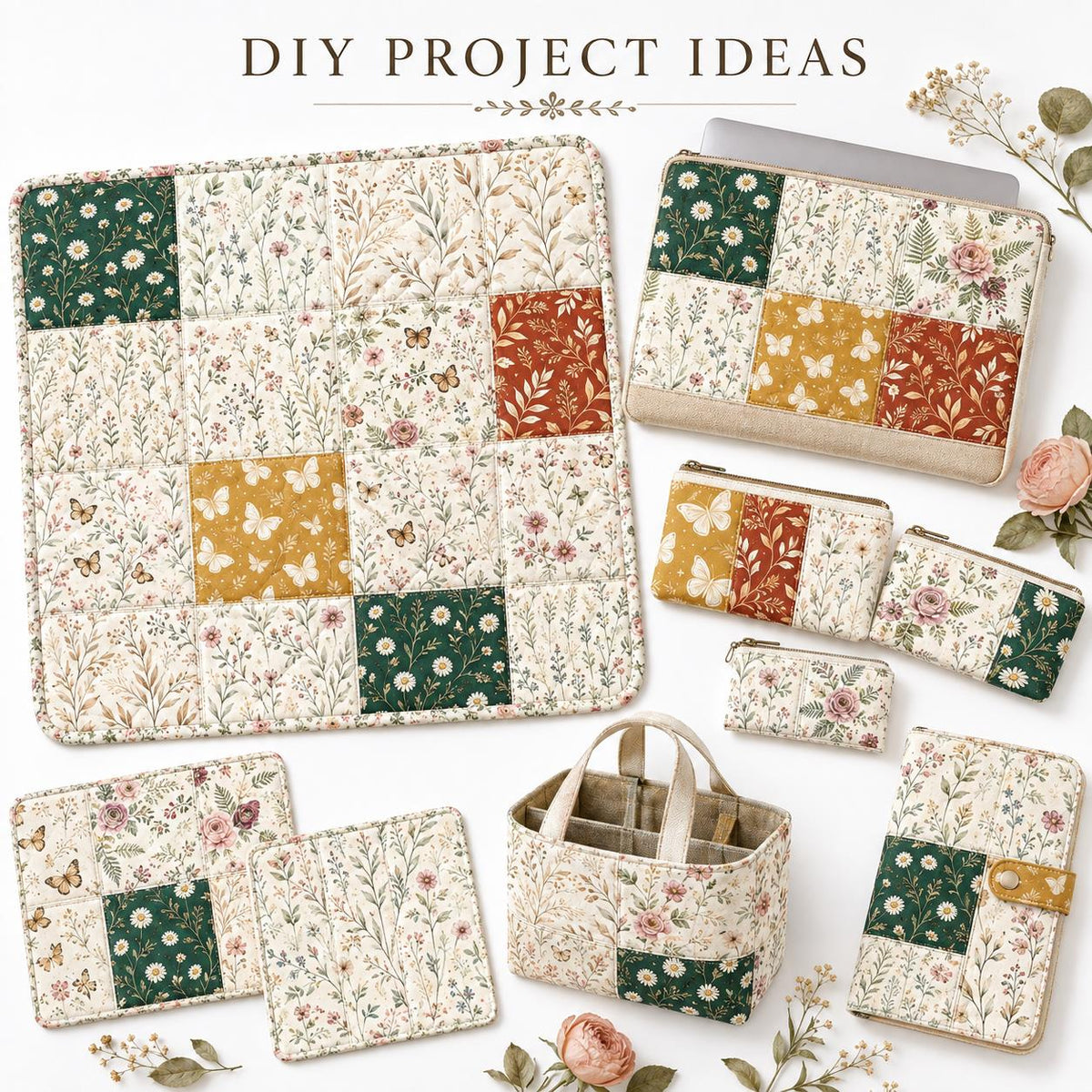 10pcs Charm Pack Set Floral Pattern 100% Polyester Patchwork in 10 Design Styles, Ready-to-Sew Without Cutting, Suitable For Patchwork Wallet Making Gift Giving Tote Bags Coasters DIY Craft Projects