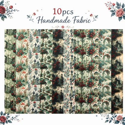 10pcs Vintage Floral Door Pavilion Pattern Jelly Roll Fabric Strips 2.5X19.7inch Pre-Cut 100% Polyester For Patchwork Quilts, Table Runners, Placemats, Tote Bags, Storage Pouches, Makeup Bags, Coasters, Quilt Blocks & Binding