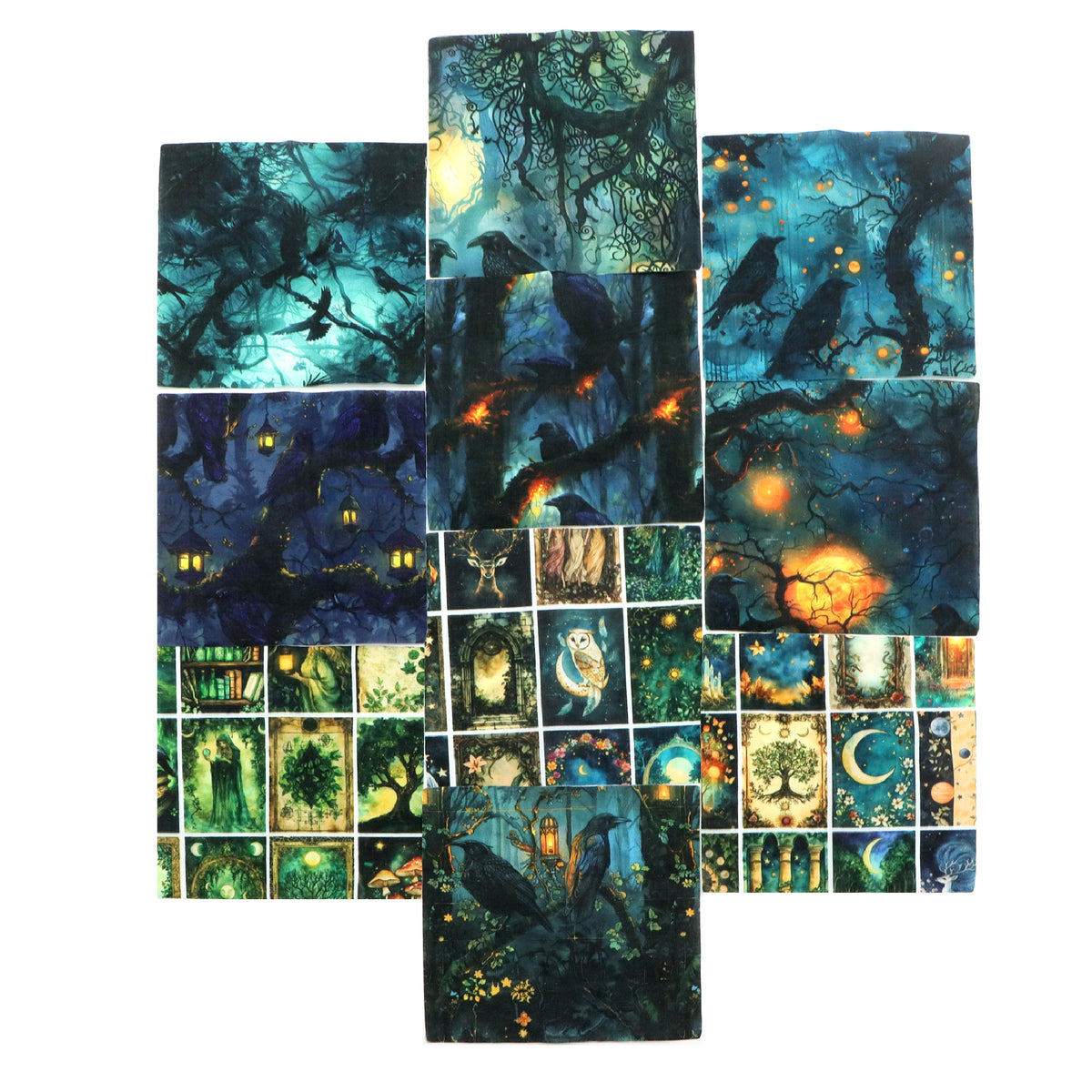 10Pc/Set Crow Series Owl Deer Mushroom Fat Quarter Fabric, Pre-Cut Square Fabric Assort, Fabric Set, Craft Fabric, Handmade DIY Patchwork Fabric,Home Quilting Sewing Fabric, Packaging Fabric, Scrapbooking Craft Hobbyist