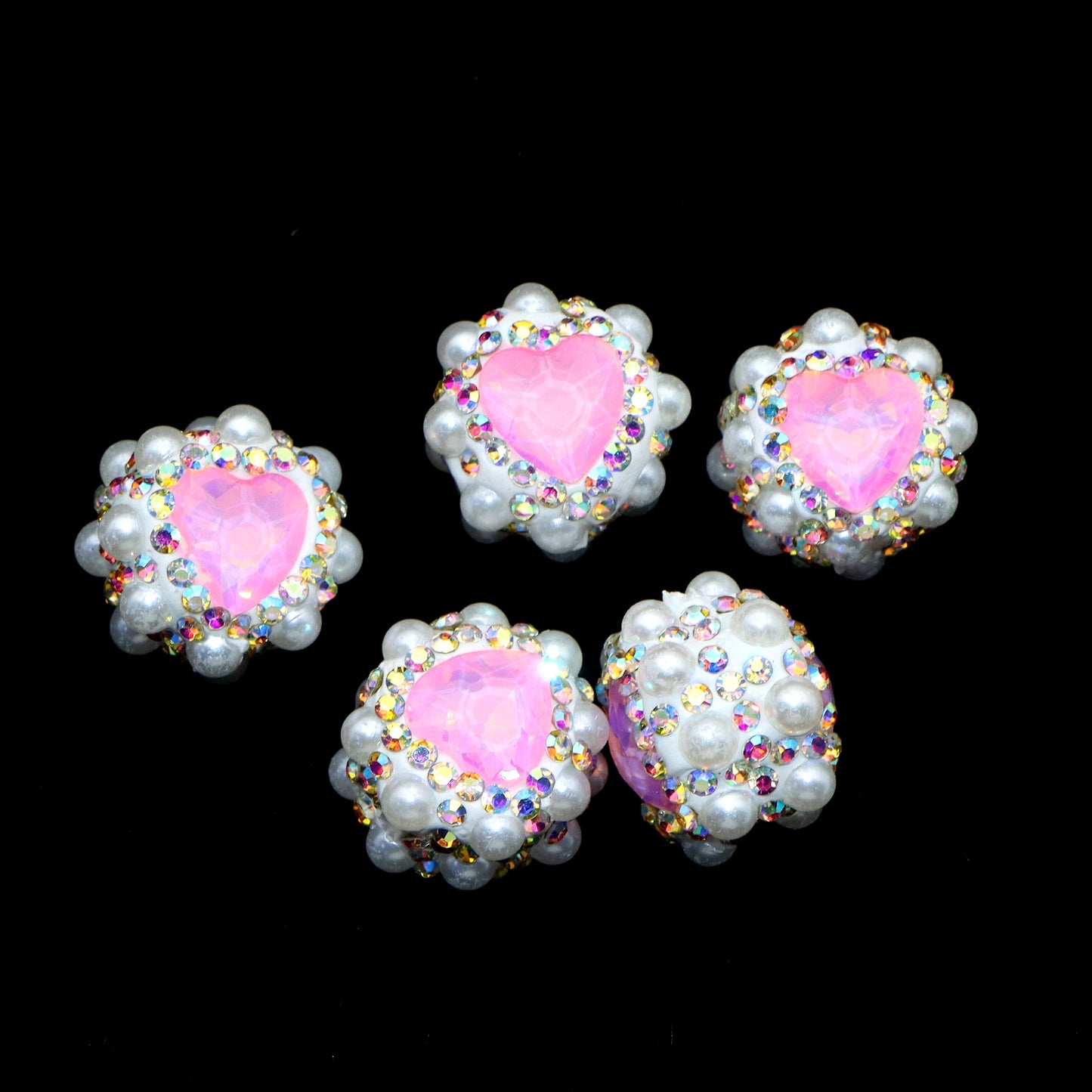 1PC Heart Love Valentine's Day Pearl Rhinestone Bead with Opal Effect - Faux Crystal Spacer for DIY Jewelry Making, Bracelets, Necklaces, Earrings & Crafts