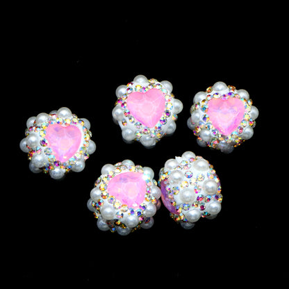 1PC Heart Love Valentine's Day Pearl Rhinestone Bead with Opal Effect - Faux Crystal Spacer for DIY Jewelry Making, Bracelets, Necklaces, Earrings & Crafts
