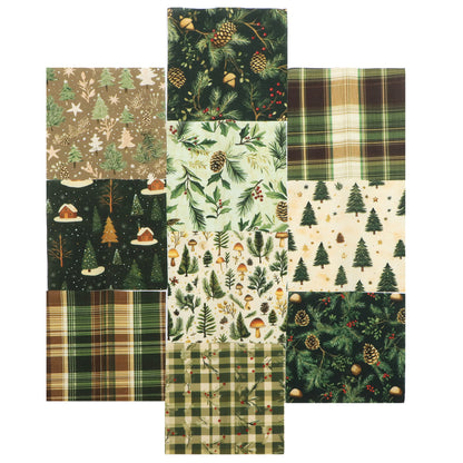 10Pc/set Christmas Series plaid tree mushroom Holly Pinecones Fat Quarter Fabric, Pre-Cut Square Fabric Assort, Fabric Set, Craft Fabric, Handmade DIY Patchwork Fabric,Home Quilting Sewing Fabric, Packaging Fabric, Scrapbooking Craft Hobbyist
