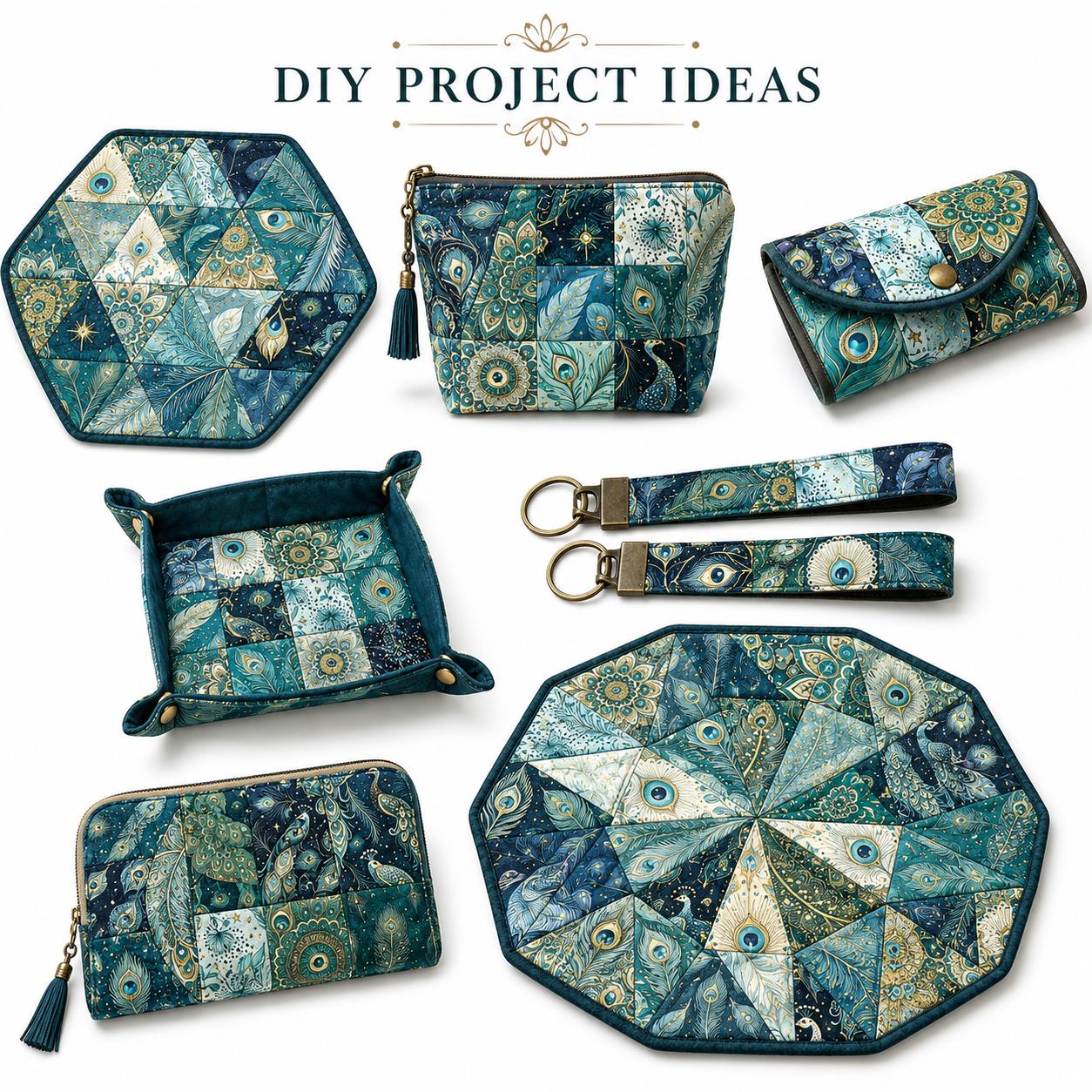 10pcs Charm Pack Set Peacock Feathers VIntage Style Pattern HAndmade DIY With Rich Color and Texture Elements 100% Polyester Patchwork in 10 Design Styles Suitable For Patchwork DIY Craft Projects DIY Wallet Making Gift Giving Bag Making Mother's Day Gift