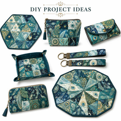 10pcs Charm Pack Set Peacock Feathers VIntage Style Pattern HAndmade DIY With Rich Color and Texture Elements 100% Polyester Patchwork in 10 Design Styles Suitable For Patchwork DIY Craft Projects DIY Wallet Making Gift Giving Bag Making Mother's Day Gift