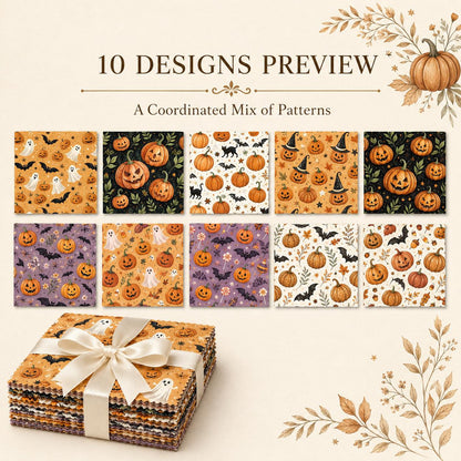 10pcs Charm Pack Set Halloween Pumpkin Ghost Pattern Vintage Style Handmade DIY with Rich Color and Texture Elements 100% Polyester Patchwork in 10 Design Styles Suitable for Patchwork DIY Craft Projects DIY Wallet Making Gift Giving Bag Making Mother's D