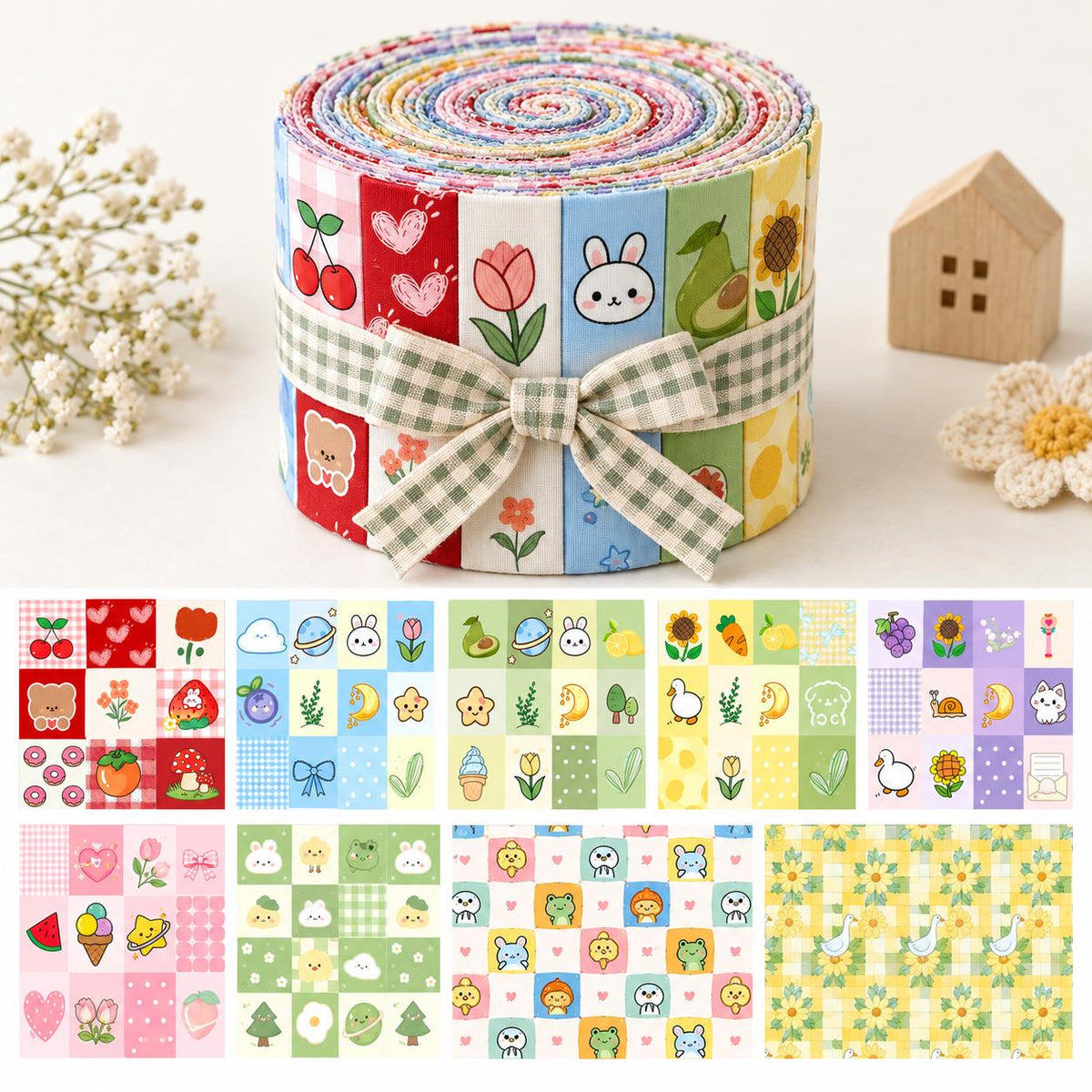 10Pc/Set, Making 10 Images 1pc Each, Each Size: 6.3*50cm Duck Animal Series Sliced Fabric Set Style Combination, Polyester Jelly Roll Fabric Strips, Pre-Cut Quilting Squares, For Quilting DIY, Handicrafts And Sewing, Blankets, Rugs, Interior Decoration, H