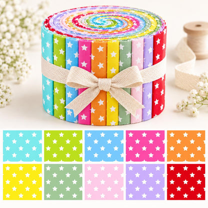 10pcs Vintage Star Pattern Jelly Roll Fabric Strips 2.5X19.7inch Pre-cut 100% Polyester for Patchwork Quilts, Table Runners, Placemats, Tote Bags, Storage Pouches, Makeup Bags, Coasters, Quilt Blocks & Binding