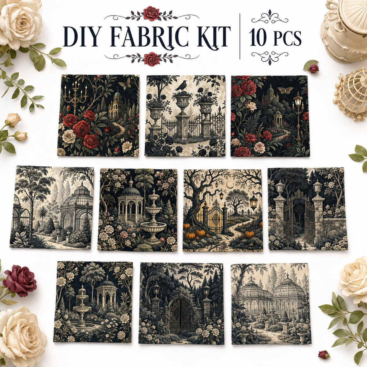 10Pc/Set Halloween Flower Series Fat Quarter Fabric, Pre-Cut Square Fabric Assort, Fabric Set, Craft Fabric, Handmade DIY Patchwork Fabric,Home Quilting Sewing Fabric, Packaging Fabric, Scrapbooking Craft Hobbyist