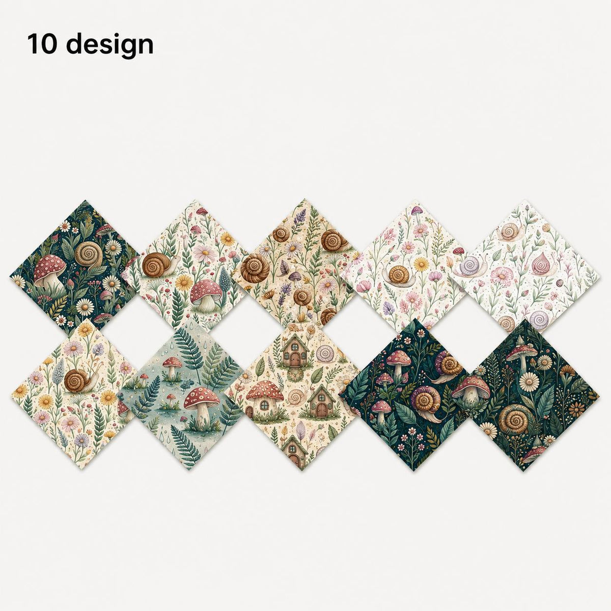 10Pc/Set Flower Mushroom Series Daisy Snails  Fat Quarter Fabric, Pre-Cut Square Fabric Assort, Fabric Set, Craft Fabric, Handmade DIY Patchwork Fabric,Home Quilting Sewing Fabric, Packaging Fabric, Scrapbooking Craft Hobbyist
