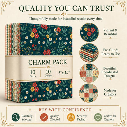 10pcs Charm Pack Set Floral Plaid Pattern Vintage Style Handmade DIY with Rich Color and Texture Elements 100% Polyester Patchwork in 10 Design Styles Suitable for Patchwork DIY Craft Projects DIY Wallet Making Gift Giving Bag Making Mother's Day Gift