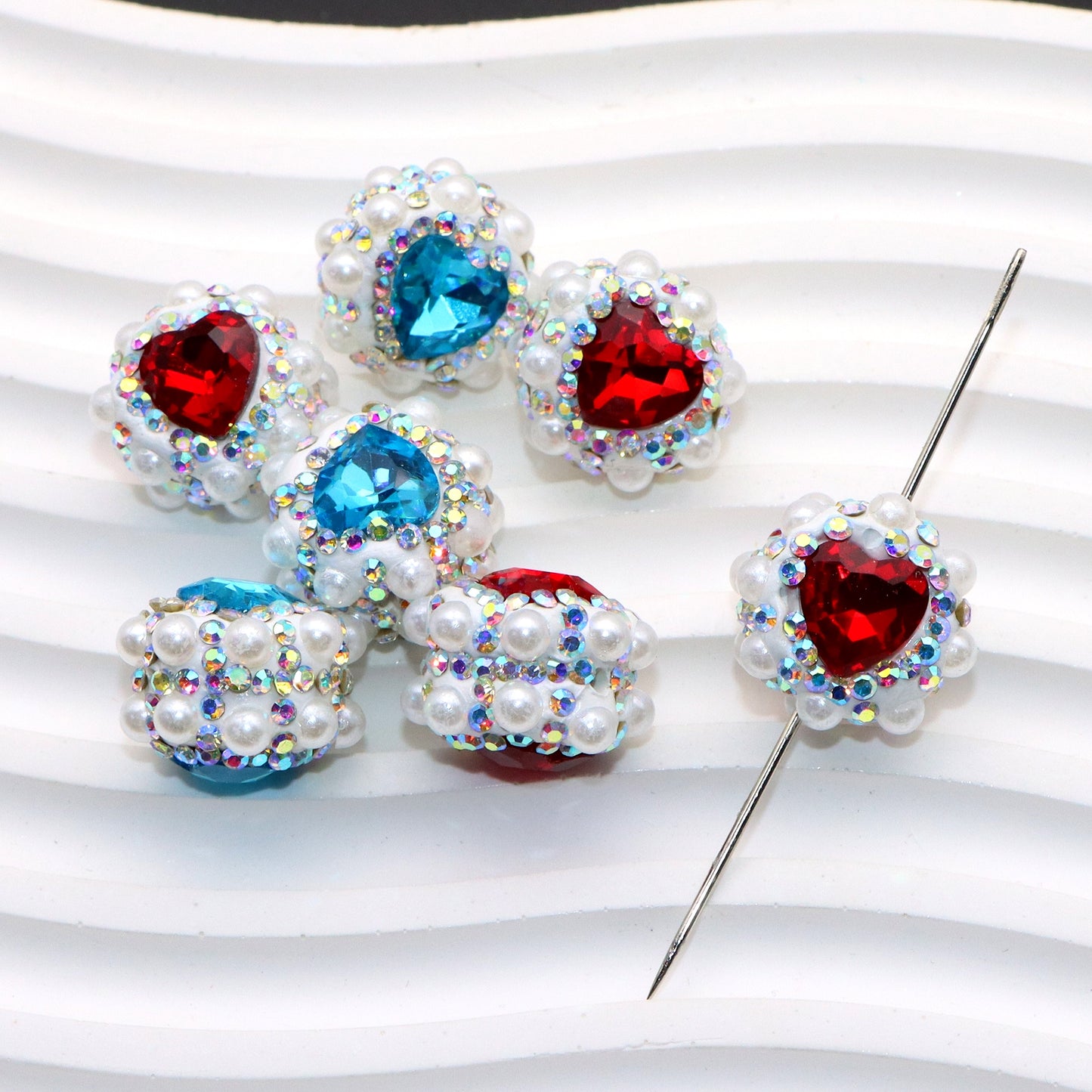 1PC Heart Love Valentine's Day Pearl Rhinestone Bead with Opal Effect - Faux Crystal Spacer for DIY Jewelry Making, Bracelets, Necklaces, Earrings & Crafts