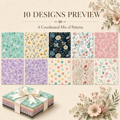 10pcs Charm Pack Set Floral Pattern Vintage Style Handmade DIY with Rich Color and Texture Elements 100% Polyester Patchwork in 10 Design Styles Suitable for Patchwork DIY Craft Projects DIY Wallet Making Gift Giving Bag Making Mother's Day Gift