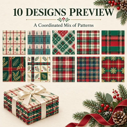 10Pc/Set Christmas Series Plaid Tree Rhombus Fat Quarter Fabric, Pre-Cut Square Fabric Assort, Fabric Set, Craft Fabric, Handmade DIY Patchwork Fabric,Home Quilting Sewing Fabric, Packaging Fabric, Scrapbooking Craft Hobbyist
