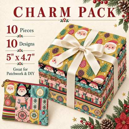 10Pc/Set Christmas Series Stripe Deer Santa Claus Tree Pinecones Fat Quarter Fabric, Pre-Cut Square Fabric Assort, Fabric Set, Craft Fabric, Handmade DIY Patchwork Fabric,Home Quilting Sewing Fabric, Packaging Fabric, Scrapbooking Craft Hobbyist