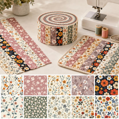 10pcs Vintage Floral Pattern Jelly Roll Fabric Strips 2.5X19.7inch Pre-Cut 100% Polyester For Patchwork Quilts, Table Runners, Placemats, Tote Bags, Storage Pouches, Makeup Bags, Coasters, Quilt Blocks & Binding