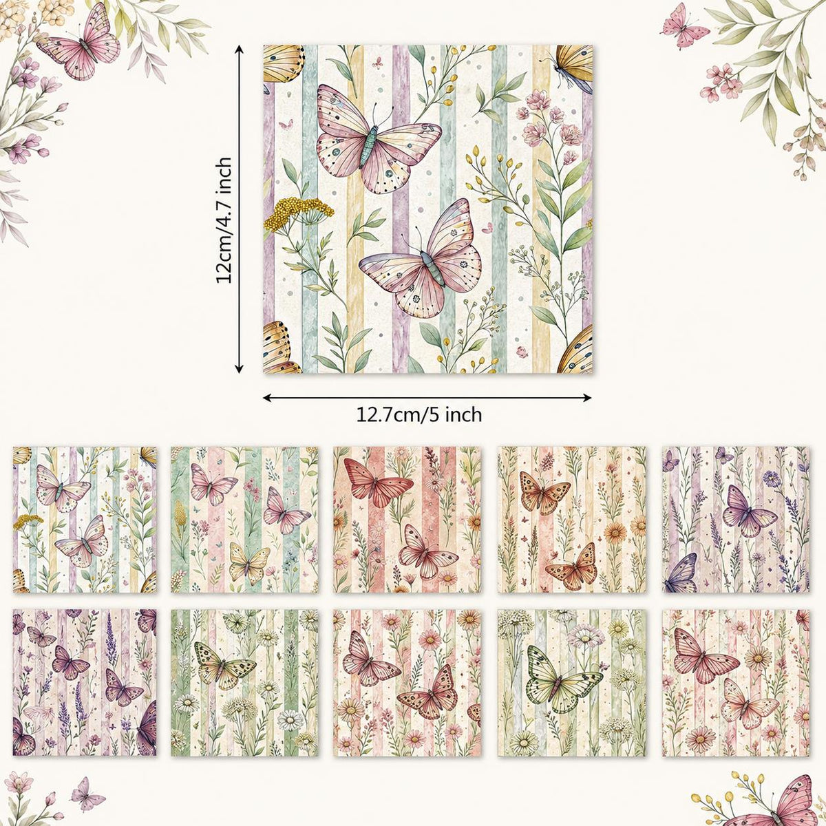 10Pc/Set Flower Stripe Butterfly Series Fat Quarter Fabric, Pre-Cut Square Fabric Assort, Fabric Set, Craft Fabric, Handmade DIY Patchwork Fabric,Home Quilting Sewing Fabric, Packaging Fabric, Scrapbooking Craft Hobbyist