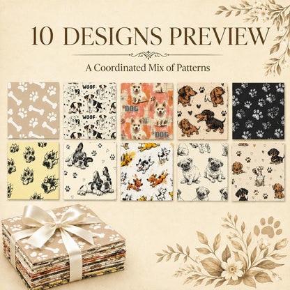 10pcs Charm Pack Set Dog Paw Pattern Vintage Style Handmade DIY with Rich Color and Texture Elements 100% Polyester Patchwork in 10 Design Styles Suitable for Patchwork DIY Craft Projects DIY Wallet Making Gift Giving Bag Making Mother's Day Gift