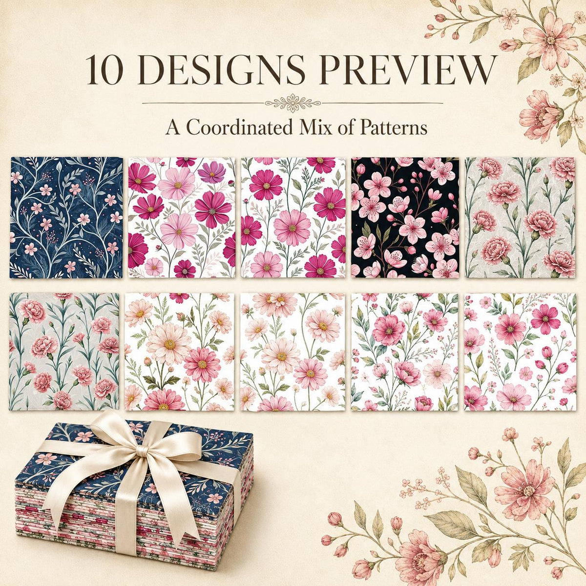 10Pc/Set Flower Series Fat Quarter Fabric, Pre-Cut Square Fabric Assort, Fabric Set, Craft Fabric, Handmade DIY Patchwork Fabric,Home Quilting Sewing Fabric, Packaging Fabric, Scrapbooking Craft Hobbyist