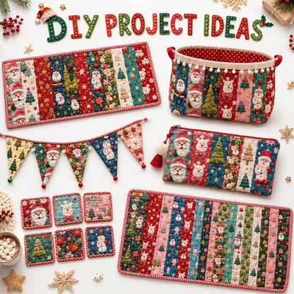 10pcs Vintage 2D Flat Christmas Santa Snowman Jelly Roll Fabric Strips 2.5X19.7inch Pre-cut 100% Polyester for Patchwork Quilts, Table Runners, Placemats, Tote Bags, Storage Pouches, Makeup Bags, Coasters, Quilt Blocks & Binding Multi-color