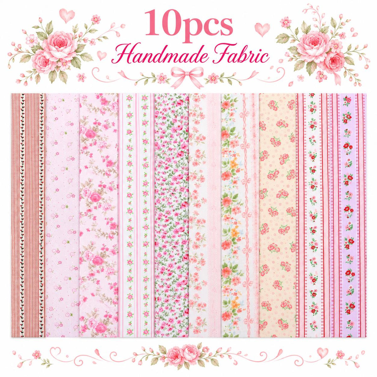 10pcs Vintage Floral Pink Pattern Jelly Roll Fabric Strips 2.5X19.7inch Pre-cut 100% Polyester for Patchwork Quilts, Table Runners, Placemats, Tote Bags, Storage Pouches, Makeup Bags, Coasters, Quilt Blocks & Binding Multi-color