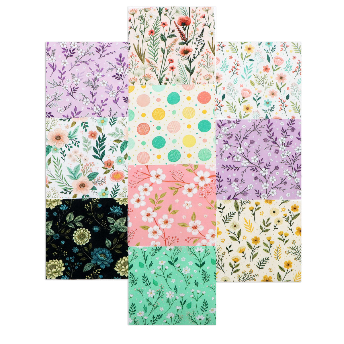 10pcs Charm Pack Set Floral Pattern Vintage Style Handmade DIY with Rich Color and Texture Elements 100% Polyester Patchwork in 10 Design Styles Suitable for Patchwork DIY Craft Projects DIY Wallet Making Gift Giving Bag Making Mother's Day Gift