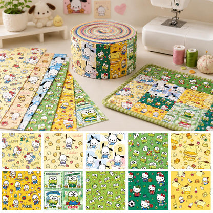 10pcs/Set, Making 10 Images 1pc Each, Each Size: 2.48*19.69inch Hello Kitty Pochacco Sanrio Series Sliced Fabric Set Style Combination, Polyester Jelly Roll Fabric Strips, Pre-Cut Quilting Squares, for Quilting DIY, Handicrafts And Sewing, Blankets, Rugs