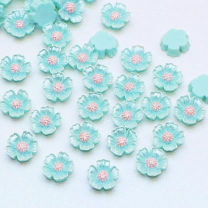 10pcs Pearlescent Flower Shaped 3D Acrylic Resin Cabochon Charms Ornament DIY Creative Phone Shell Case Keychain Fridge Patches Decors Accessories