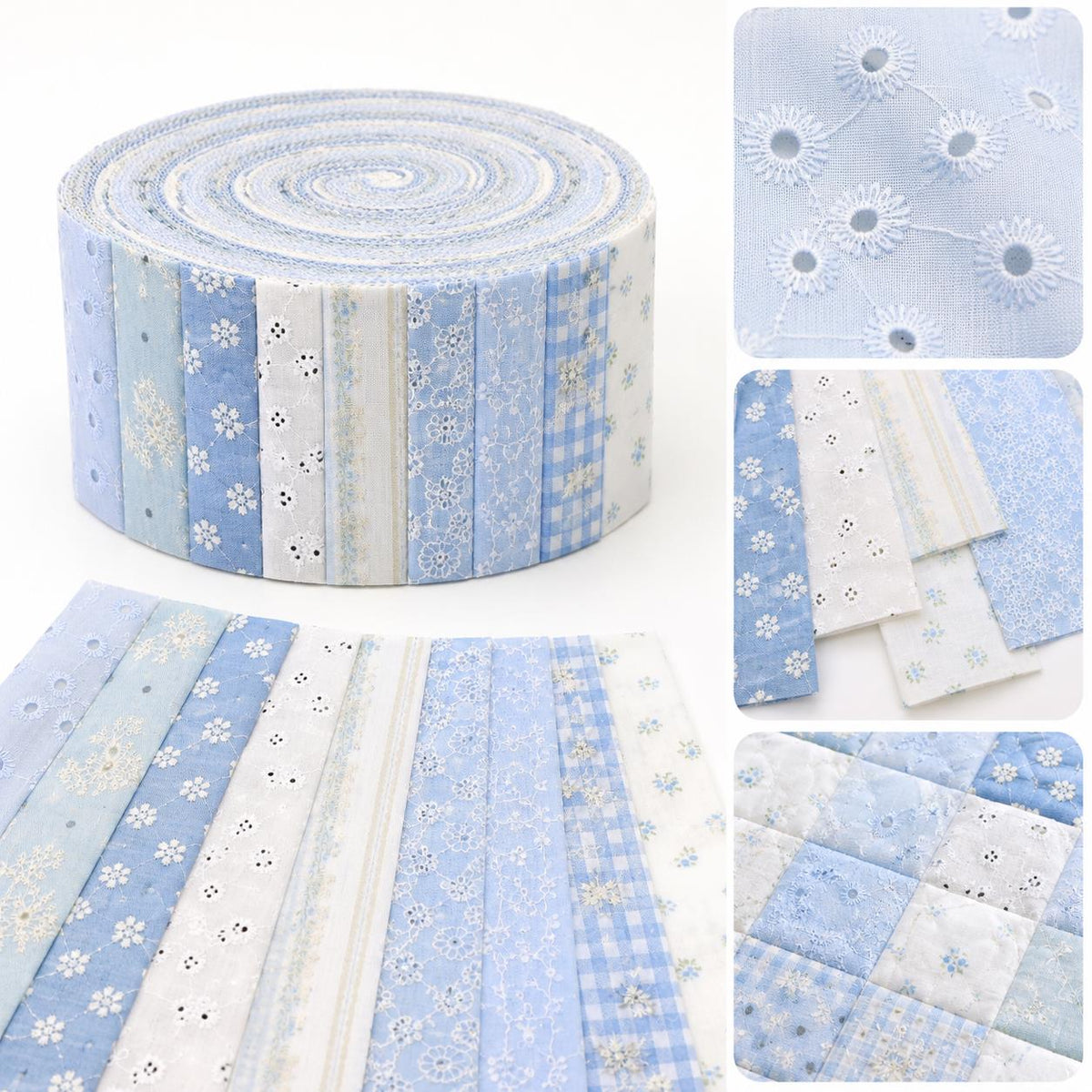 10pcs Vintage Floral Blue & White Pattern Purple Jelly Roll Fabric Strips 2.5X19.7inch Pre-cut 100% Polyester for Patchwork Quilts, Table Runners, Placemats, Tote Bags, Storage Pouches, Makeup Bags, Coasters, Quilt Blocks & Binding
