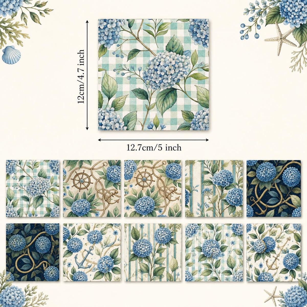 10pcs Charm Pack Set Floral Hydrangea Pattern Vintage Style Handmade DIY with Rich Color and Texture Elements 100% Polyester Patchwork in 10 Design Styles Suitable for Patchwork DIY Craft Projects DIY Wallet Making Gift Giving Bag Making Mother's Day Gift