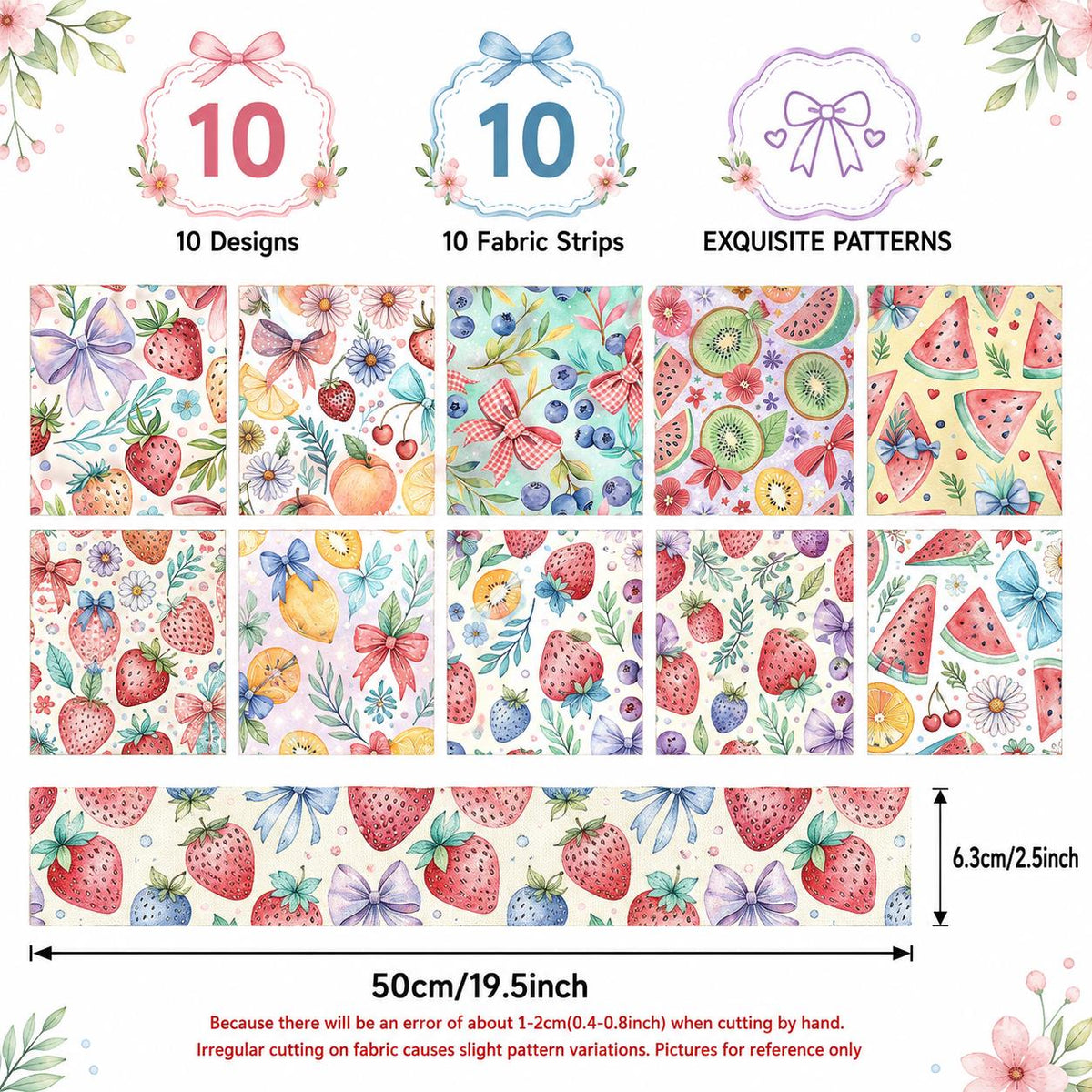 10pcs Vintage Strawberry Fruit Watermelon Pattern Purple Jelly Roll Fabric Strips 2.5X19.7inch Pre-cut 100% Polyester for Patchwork Quilts, Table Runners, Placemats, Tote Bags, Storage Pouches, Makeup Bags, Coasters, Quilt Blocks & Binding